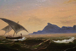 Franz Ludwig Catel, Kstenlandschaft mit Segelboot, um 1834, Sammlung Maibaum Lbeck